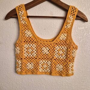 Boho Crocheted Crop Top: Festival Feminine Flirty Sexy Retro 70s Granny Vintage
